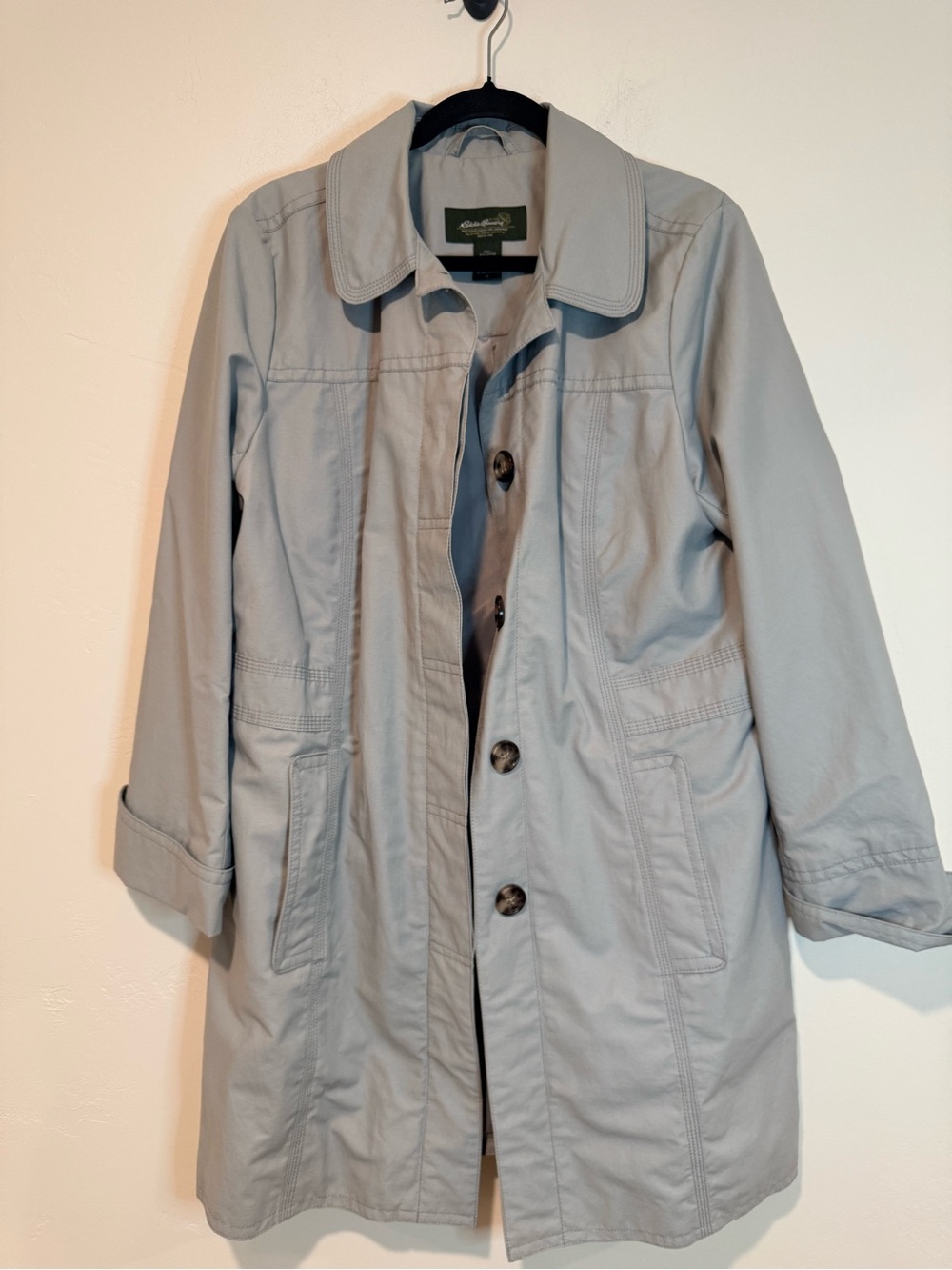 Eddie Bauer Women’s Lightweight Trench Coat Tan Khaki Large Classic Jacket L - Picture 3 of 8